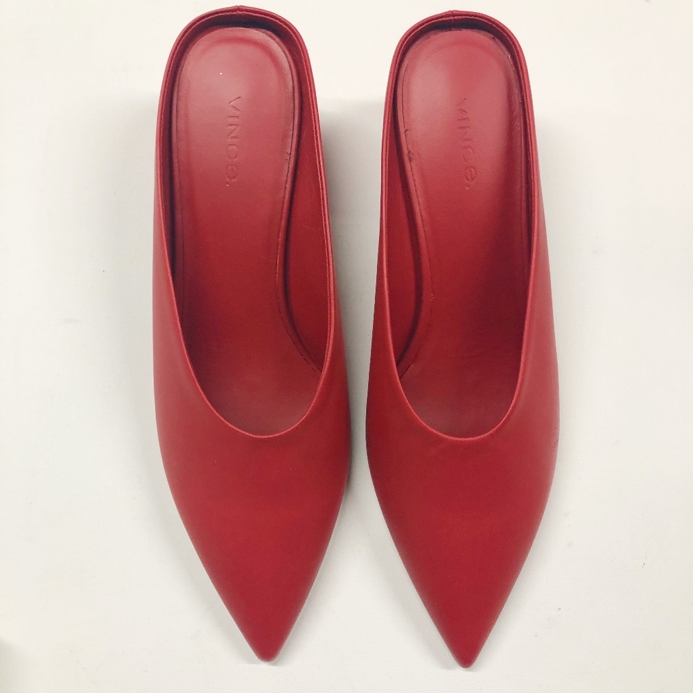 VINCE Ralston Red Pointed Toe Leather Mules - Picture 2 of 8